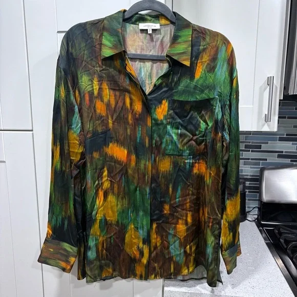 Lafayette 148 Tess Abstract long sleeve button down blouse - Picture 3 of 9